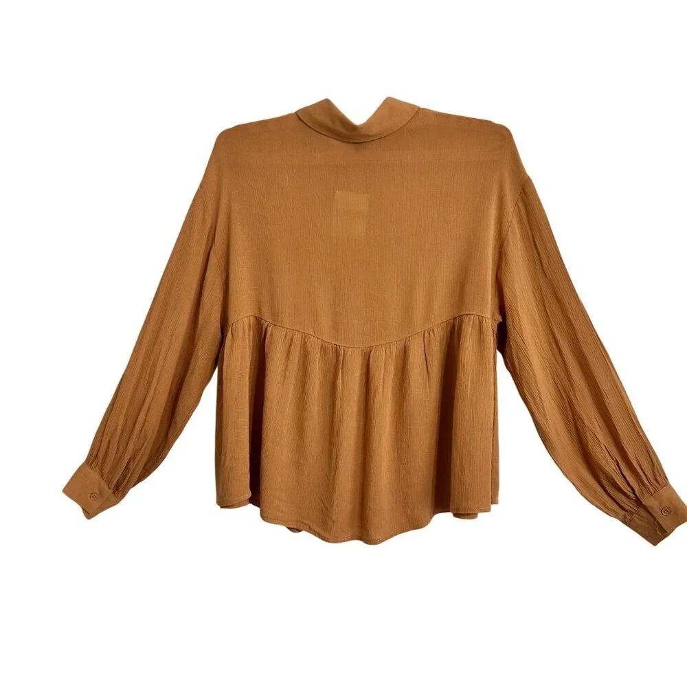 Forever 21  Button-Up Blouse Peplum Blouse SZ M Womens Preppy BOHO Academia - Picture 2 of 9